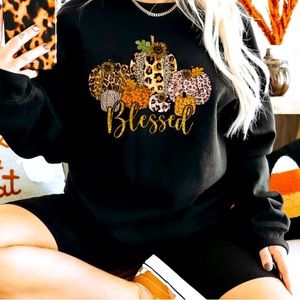 Blessed Leopard cheetah print Pumpkin Crewneck Sweatshirt S M L XL